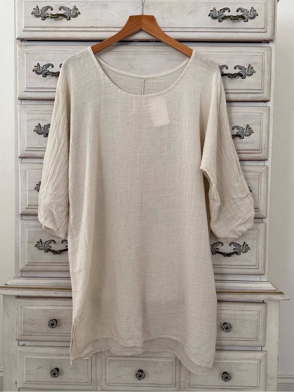 Cream Cotton Linen Tunic Top